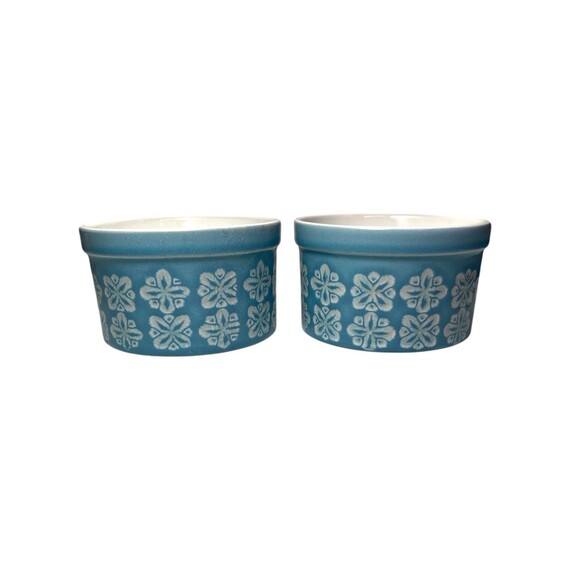 BIA Cordon Bleu Ramekins Blue With White Print 3.5” Set Of 2 - Picture 2 of 10